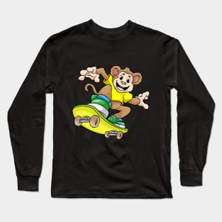 Funny monkey is skateboarding Long Sleeve T-Shirt